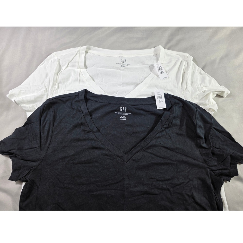 Gap V-Neck T-Shirt Women XL Tall Black White 2 Pack Organically Grown Cotton NEW